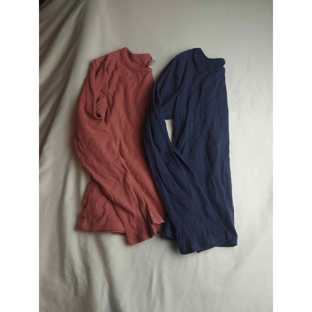 Old Navy Ribbed Long Sleeve Tee Lot 2 Pack Navy Blue Pink Crew Neck Size L